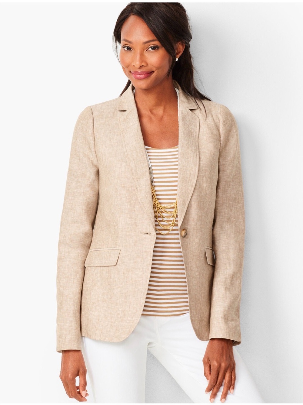 TALBOTS CLASSIC SUMMER BLAZER - SOLID BEIGE SIZE 6 EUC